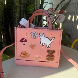 Coach CC421 Dempsey Tote 22 With Creature Patches Leather Candy Pink cat